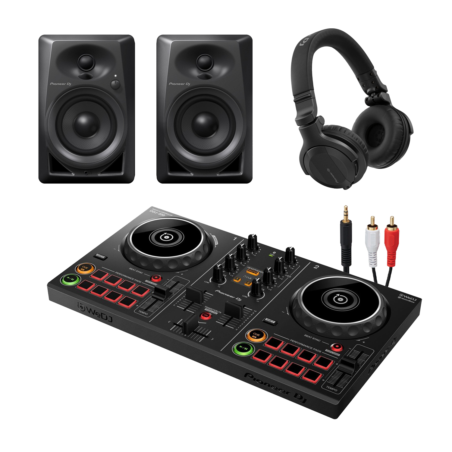 DDJ-200 Smart DJ Controller with DM-40 Monitors and HDJ-CUE1 Headphones