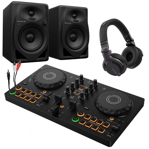 AlphaTheta DDJ-FLX2 DJ Controller with DM-50D Monitors and HDJ-CUE1 Headphones